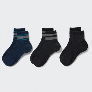 UNIQLO Ribbed Socks Three Pairs Lacivert | 714-UPXGFT