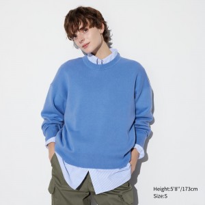 UNIQLO Smooth Cotton Relaxed Fit Crew Neck Jumper Mavi | 408-IOFQCL