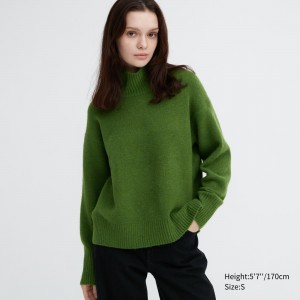 UNIQLO Soufflé Yarn High Neck Jumper Yeşil | 385-ZJWUTP