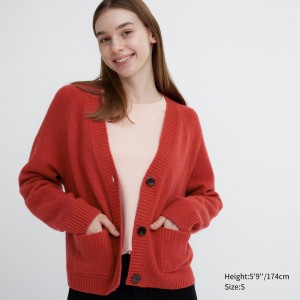 UNIQLO Soufflé Yarn Short Cardigan Kırmızı | 764-RVAGKI