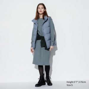 UNIQLO Soufflé Yarn Smooth Long Sleeved Dress Yeşil | 875-MQCSXO