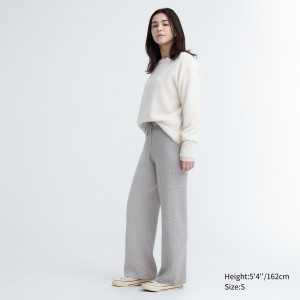 UNIQLO Washable Knit Ribbed Trousers Gray | 052-MFWCKJ
