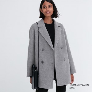 UNIQLO Wool Blend Short Coat Gray | 692-CLNIFH